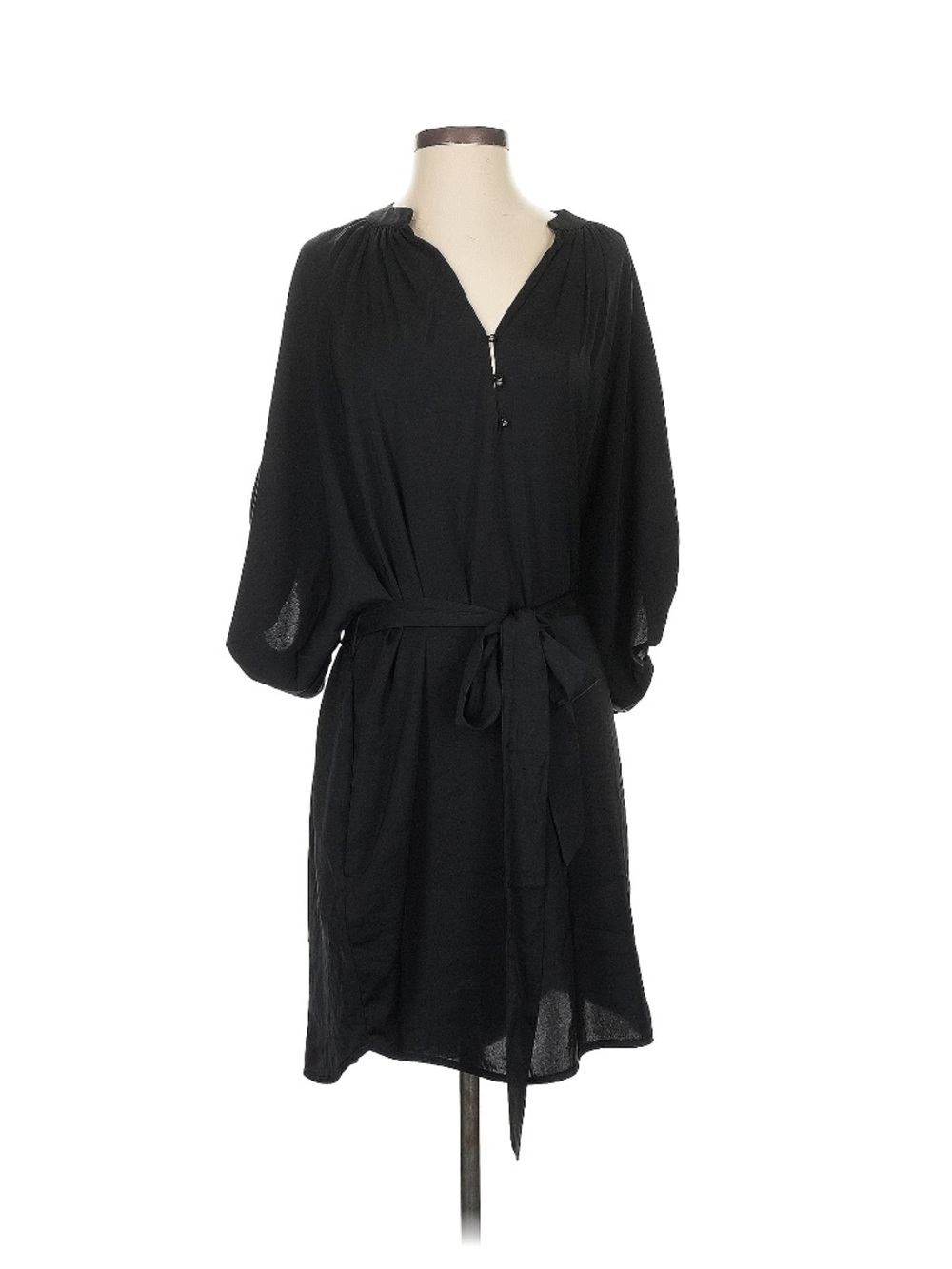 Banana Republic Black V-Neck Tie-Waist Mini Dress